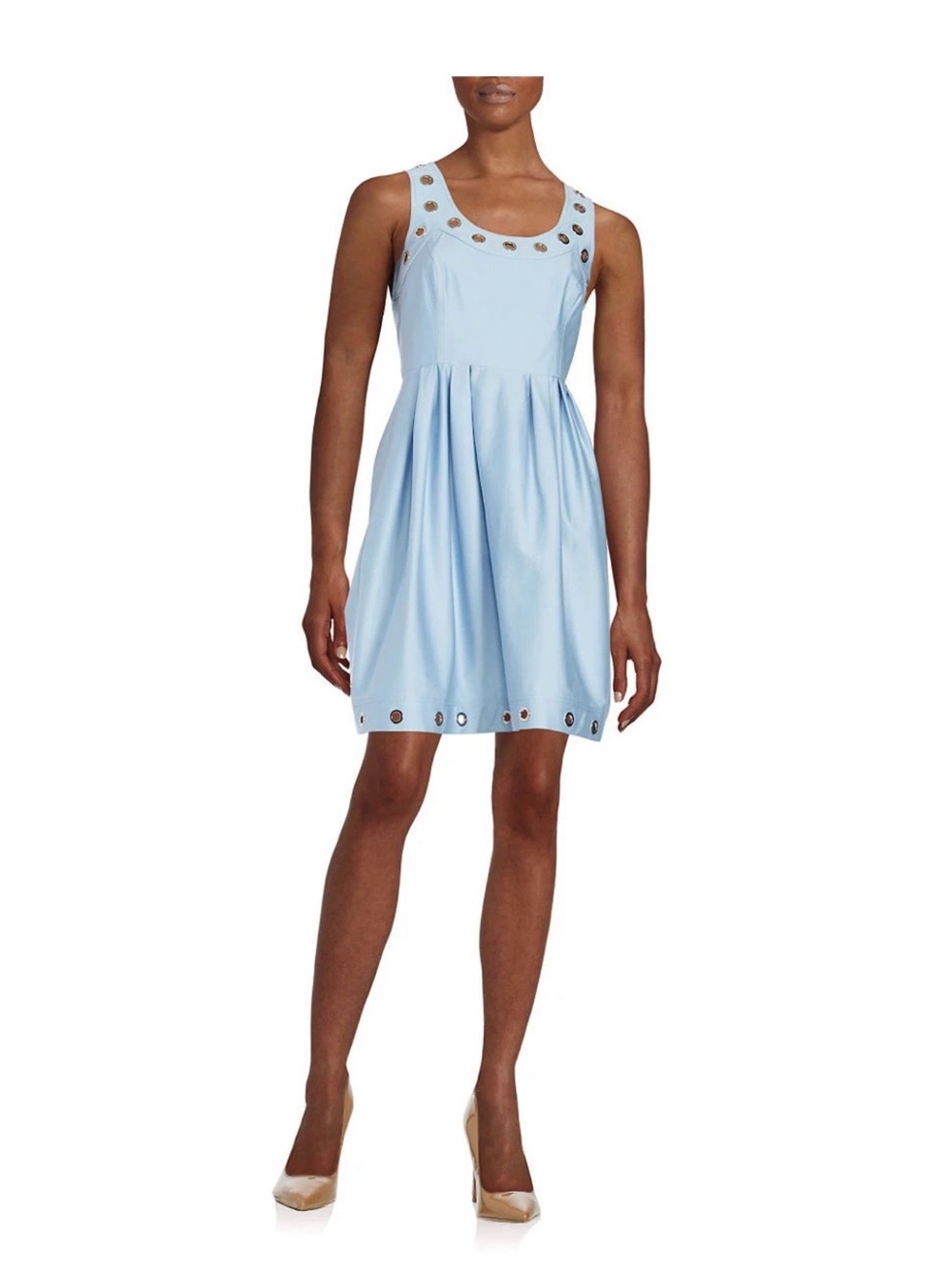 Calvin Klein Light Blue Eyelet-Trim fit and flare Dress NWT